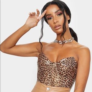 Tan Leopard Print Faux Leather V Wire Bodysuit
